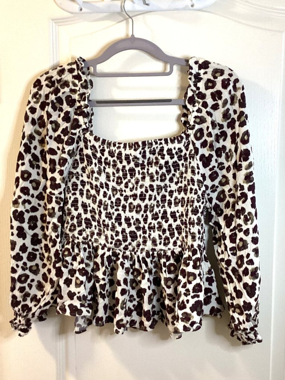 TU Women's Off The Shoulder Cropped Top Size 12 Animal Print Smocking